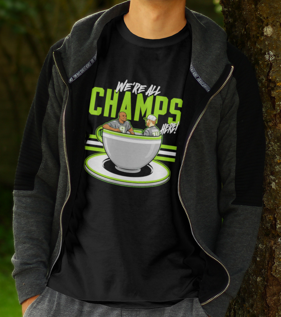 We're All Champs Here Kenneth Walker III Sam Darnold Seattle Tea Cup T-Shirt