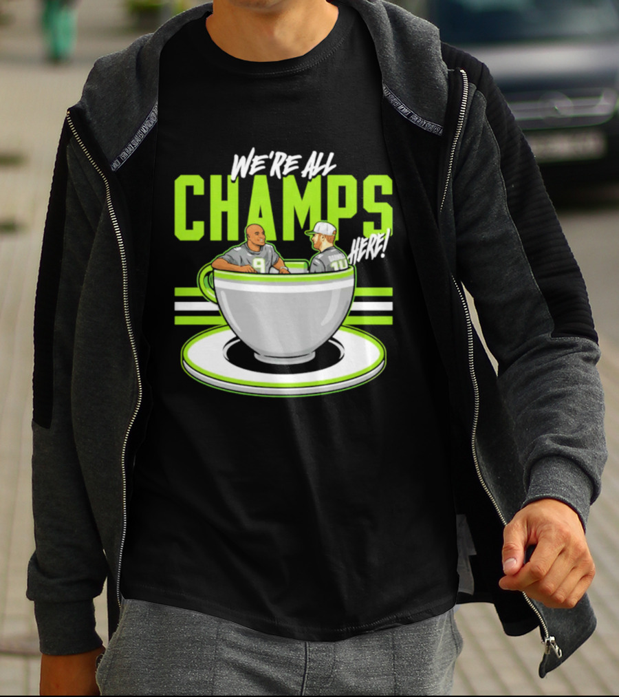 We're All Champs Here Kenneth Walker III Sam Darnold Seattle Tea Cup T-Shirt