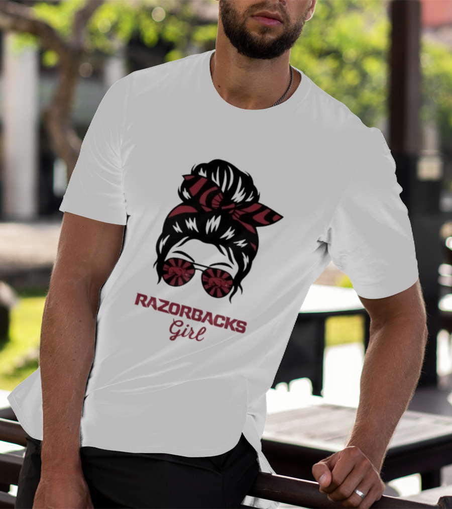 Razorbacks Girl Messy Bun Sunglasses T-Shirt