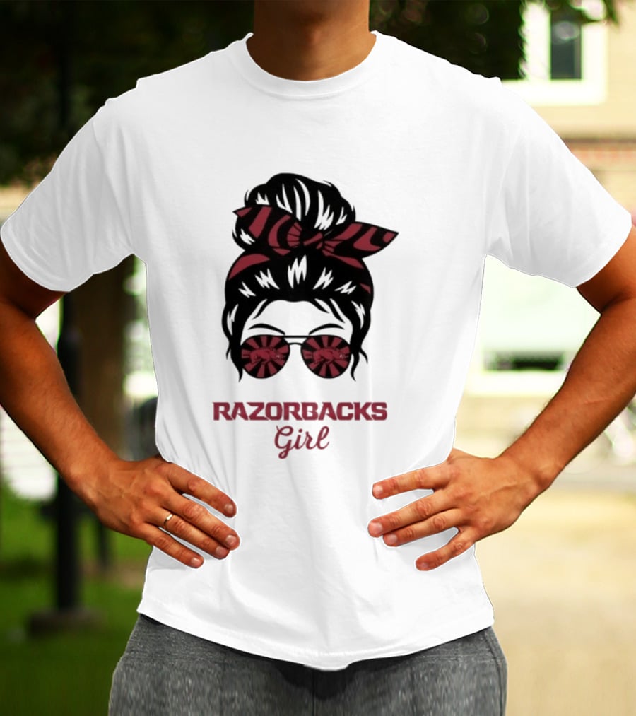 Razorbacks Girl Messy Bun Sunglasses T-Shirt