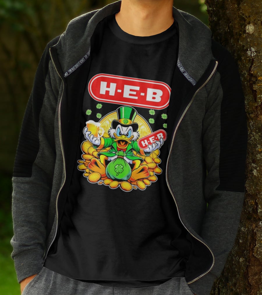 H E B St Patricks Day Scrooge McDuck Coins And Clover Hat T-Shirt