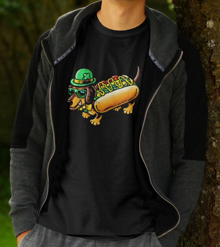 St Patricks Day Chicago Hot Dog Wearing Irish Hat And Glasses T-Shirt