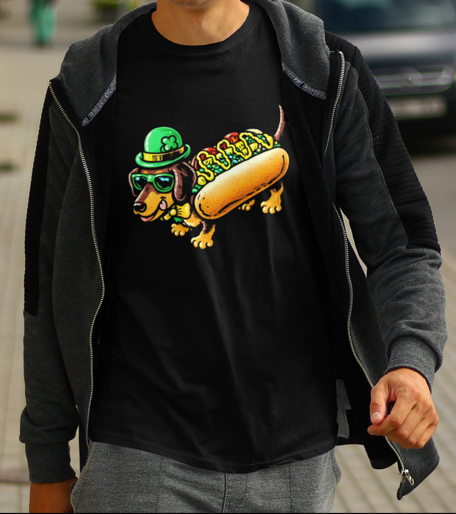 St Patricks Day Chicago Hot Dog Wearing Irish Hat And Glasses T-Shirt