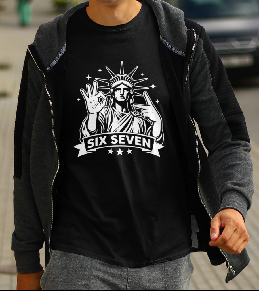 Statue Of Liberty Six Seven Hand Gesture Stars T-Shirt