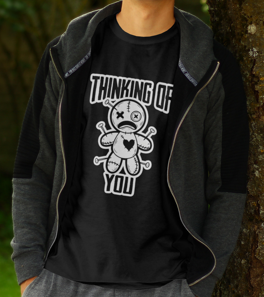 Thinking Of You Voodoo Doll Dark Humor Stitching Heart Pins T-Shirt