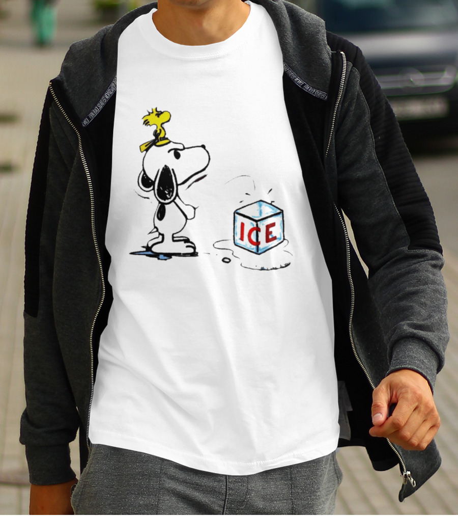 Snoopy Woodstock Piss On Ice Cube Block T-Shirt