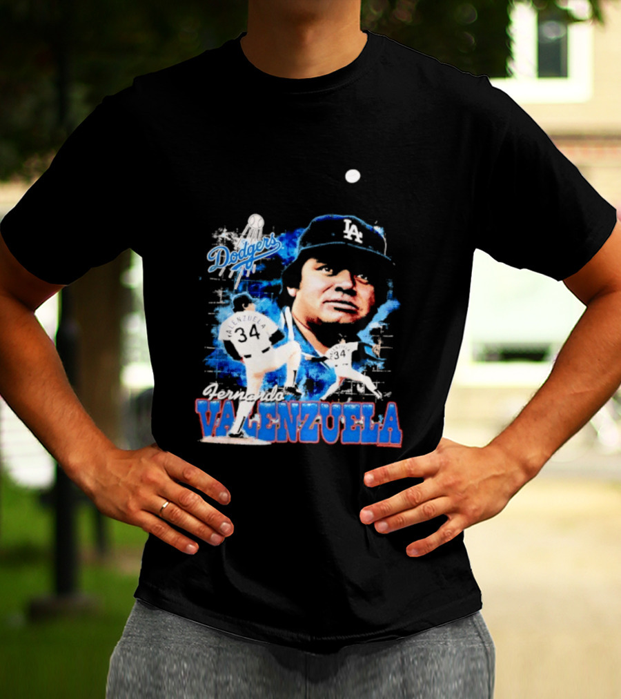 Los Angeles Dodgers Fernando Valenzuela Legendary Pitcher Icon Blue T-Shirt