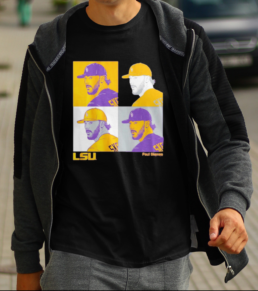 LSU Baseball Paul Skenes Colorful Collage Panels T-Shirt