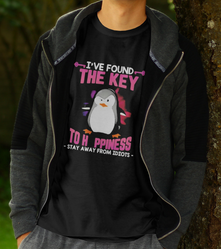 Penguin Key To Happiness Stay Away From Idiots T-Shirt
