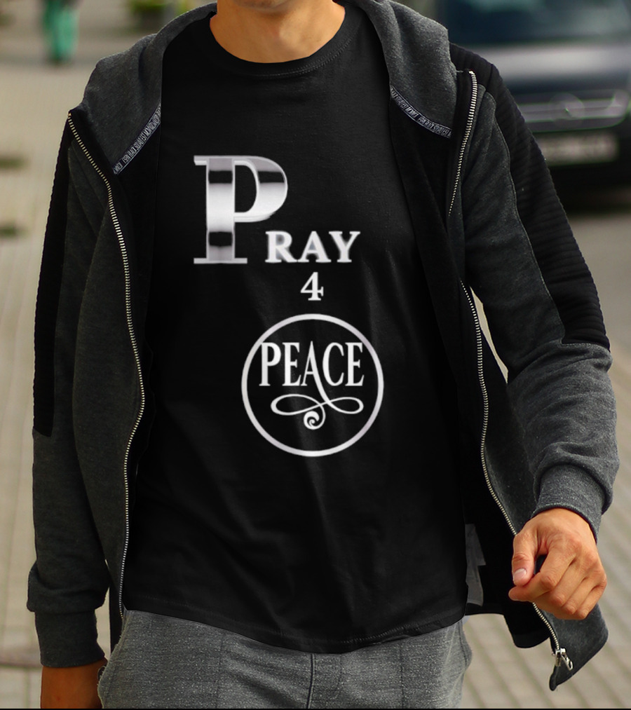 Pray 4 Peace Silver Letters Circular T-Shirt