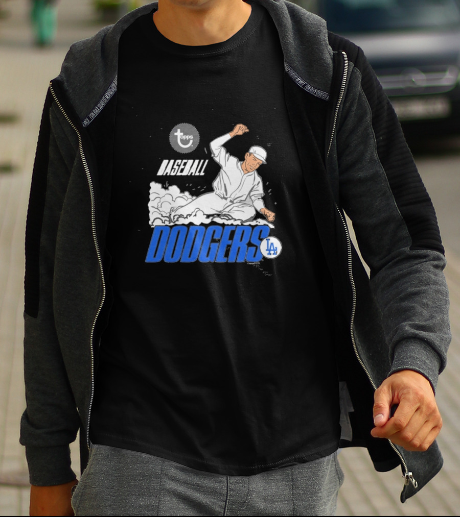 Dodgers LA Baseball Cartoon Topps MLB Raglan T-Shirt