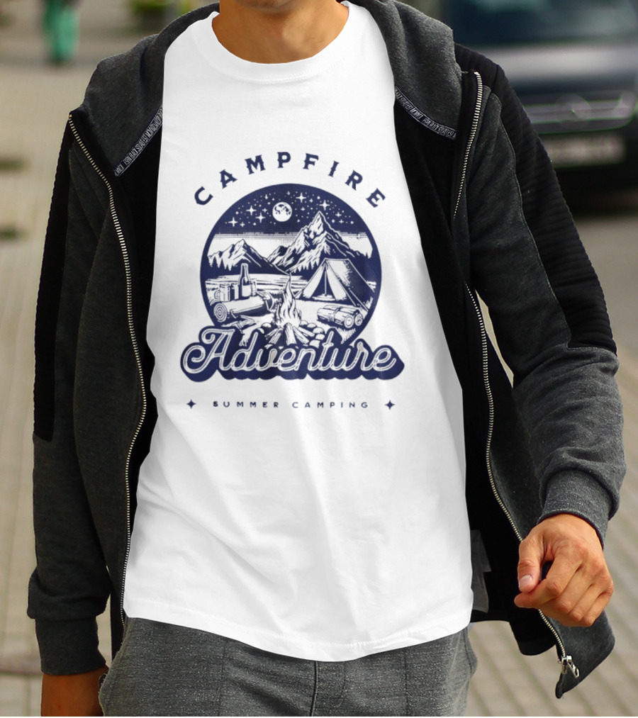 Campfire Adventure Mountains Summer Camping Experience T-Shirt