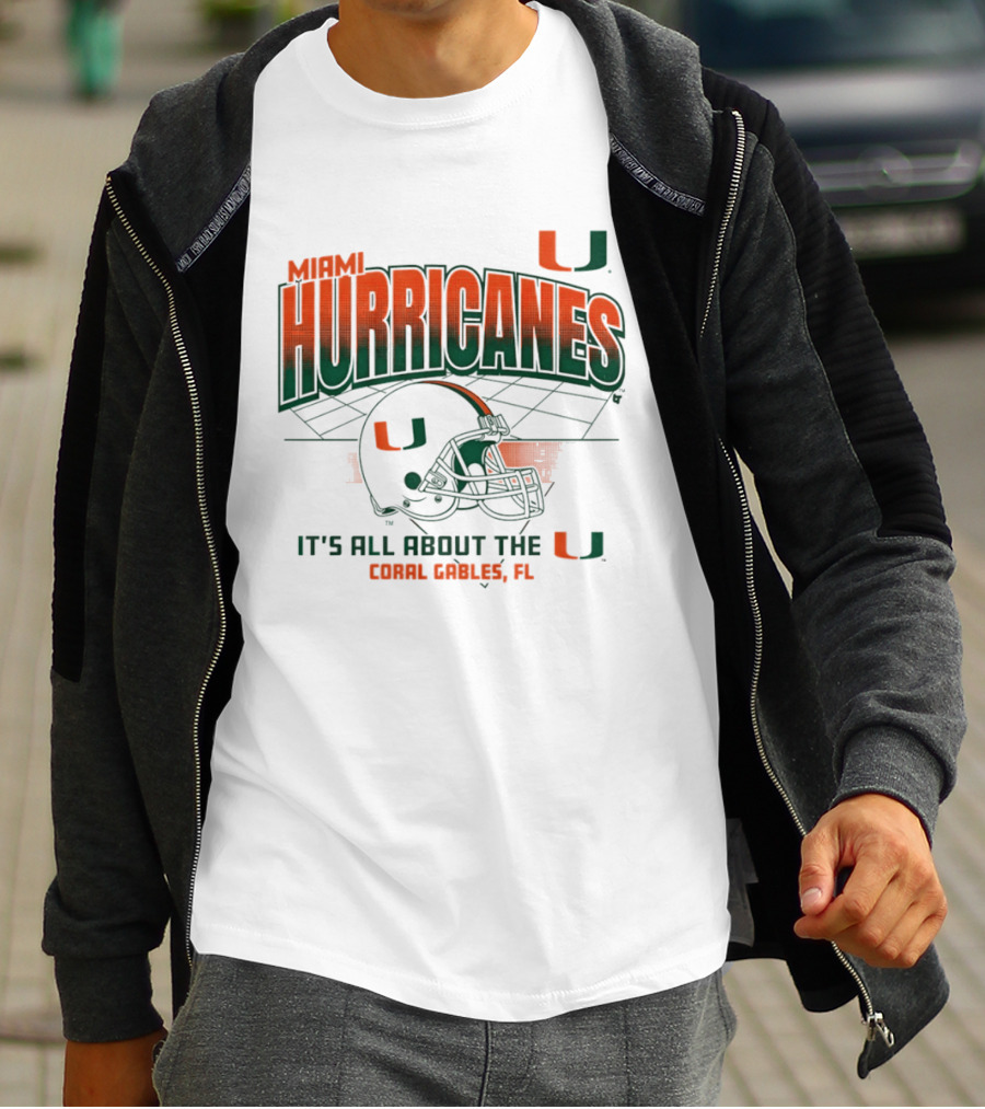 Miami Hurricanes Football Helmet It's All About The U Coral Gables 2026 T-Shirt