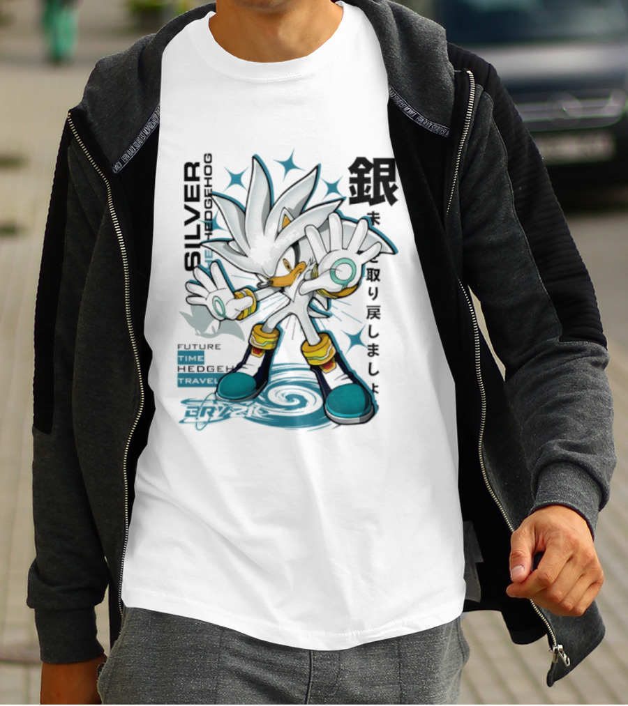 Silver Psychokinesis Future Hedgehog Japanese T-Shirt