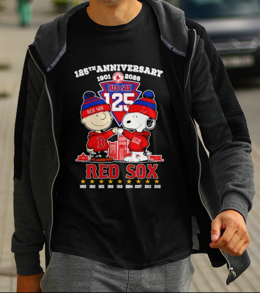 Charlie Brown Snoopy Peanuts Red Sox 125th Anniversary 1901 2026 T-Shirt