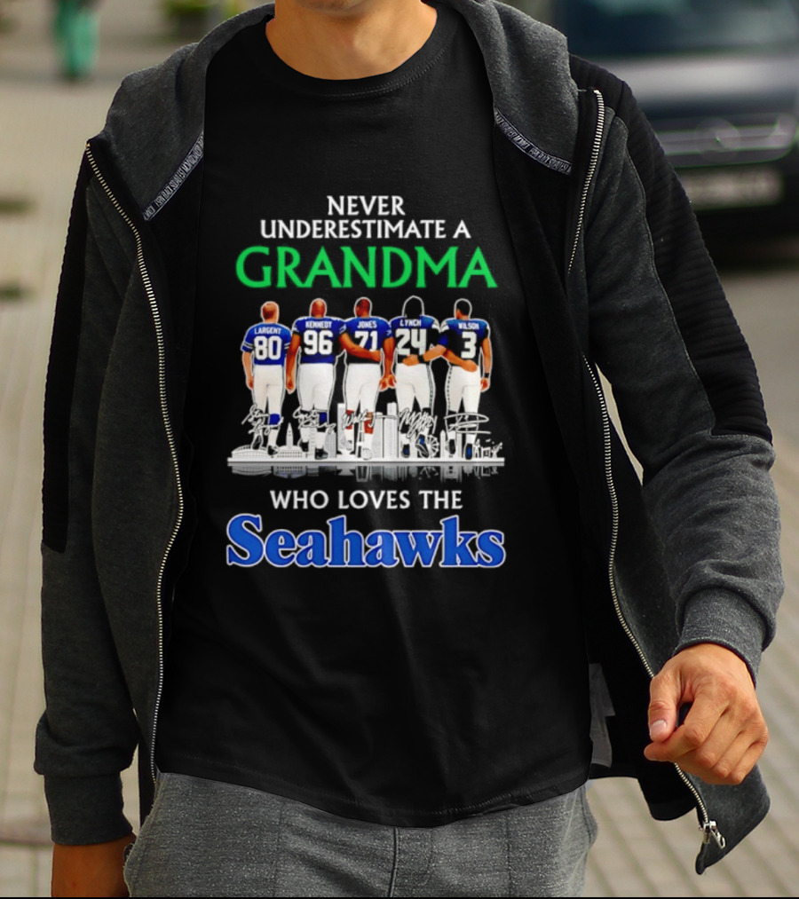 Never Underestimate A Grandma Who Loves The Seahawks Largent Kennedy Jones Lyles T-Shirt