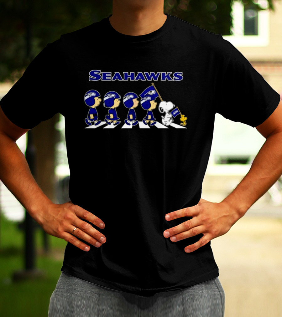 Seattle Seahawks Peanuts Characters Walking Football Fan T-Shirt