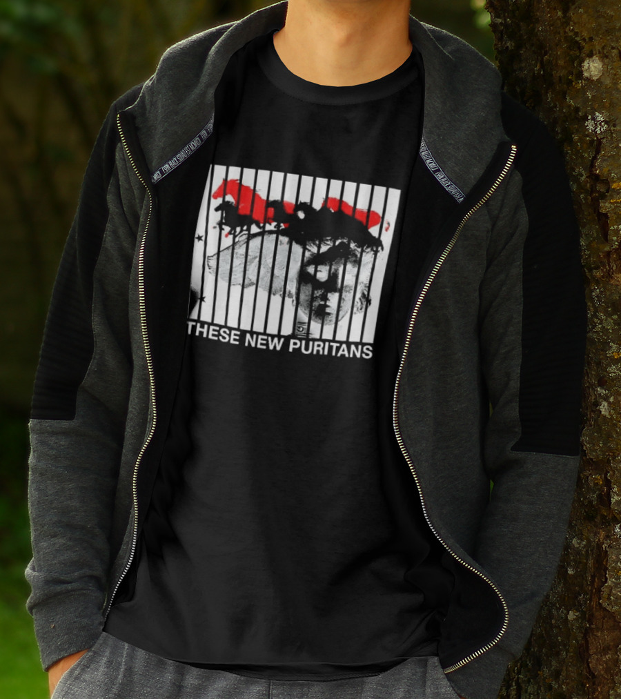 These New Puritans Face And Red Abstract Paint Stripes T-Shirt