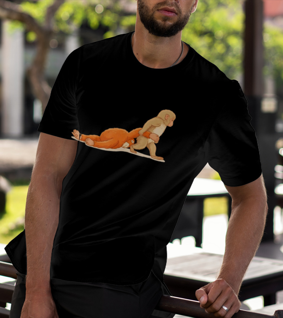 Baby Monkey Punch Hilarious Cartoon Primate Scene T-Shirt