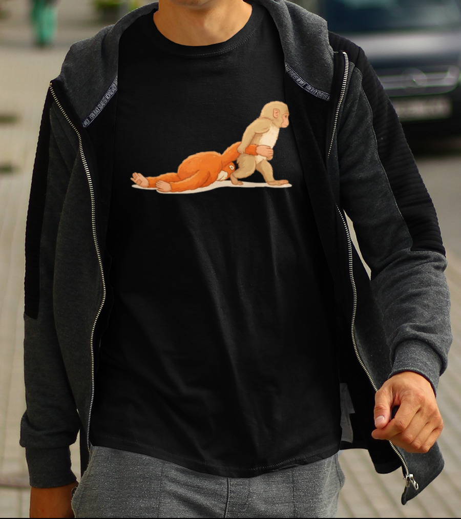 Baby Monkey Punch Hilarious Cartoon Primate Scene T-Shirt