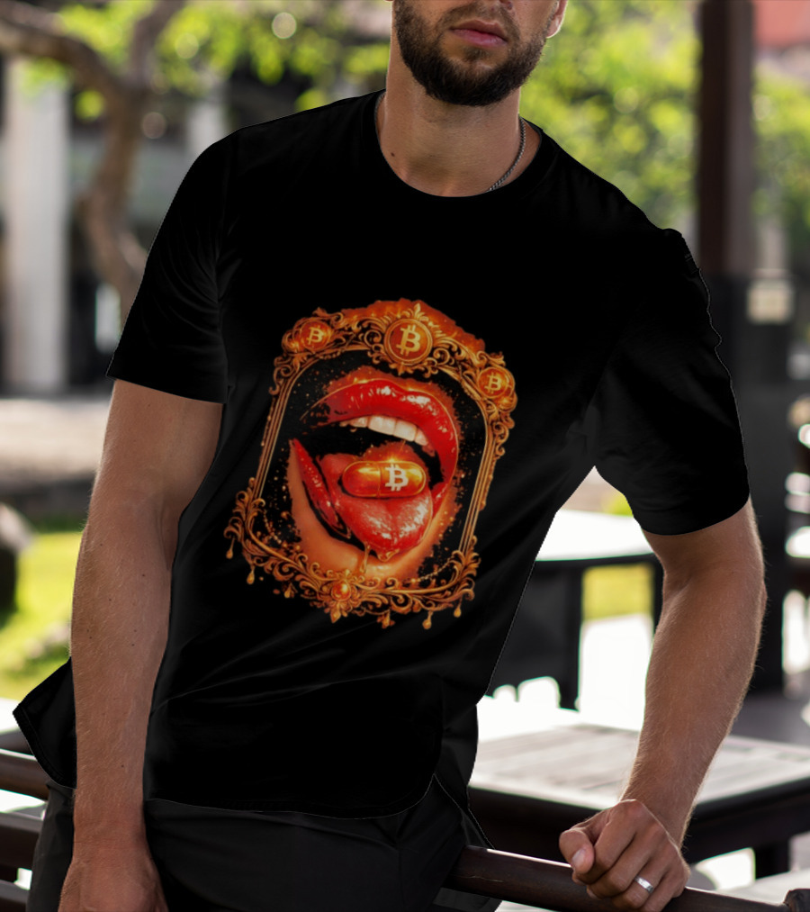 Bitcoin Orange Pill Lips Iconic Cryptocurrency T-Shirt