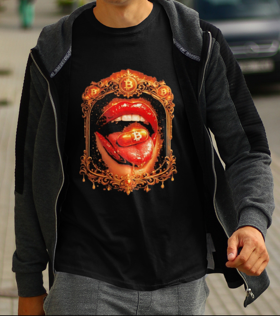 Bitcoin Orange Pill Lips Iconic Cryptocurrency T-Shirt