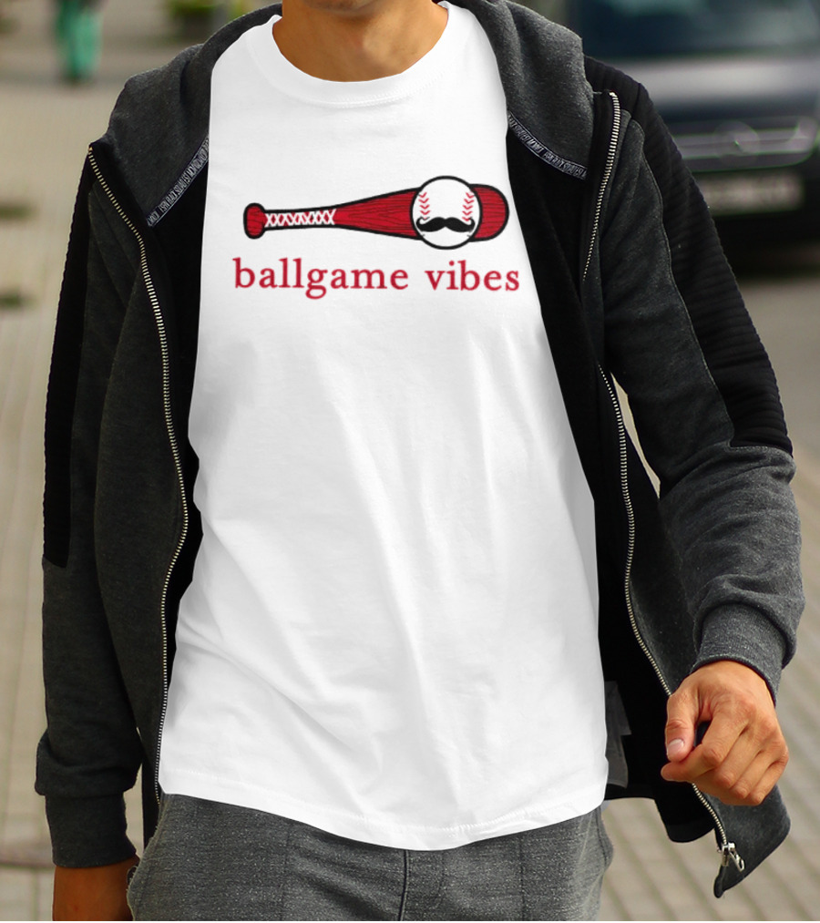 Ballgame Vibes Bat Baseball Mustache T-Shirt