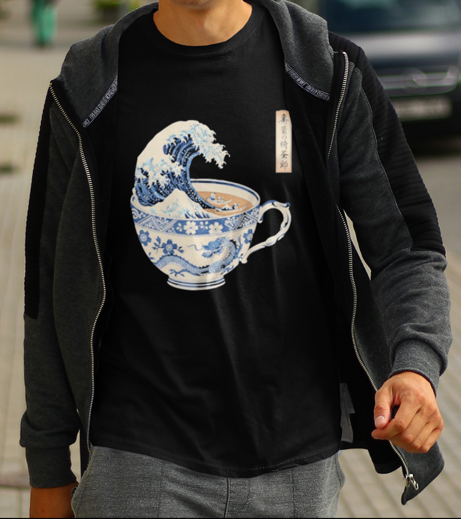 The Great Kanagawa Tea Cup Ukiyo E Wave Meets Dragon Porcelain T-Shirt