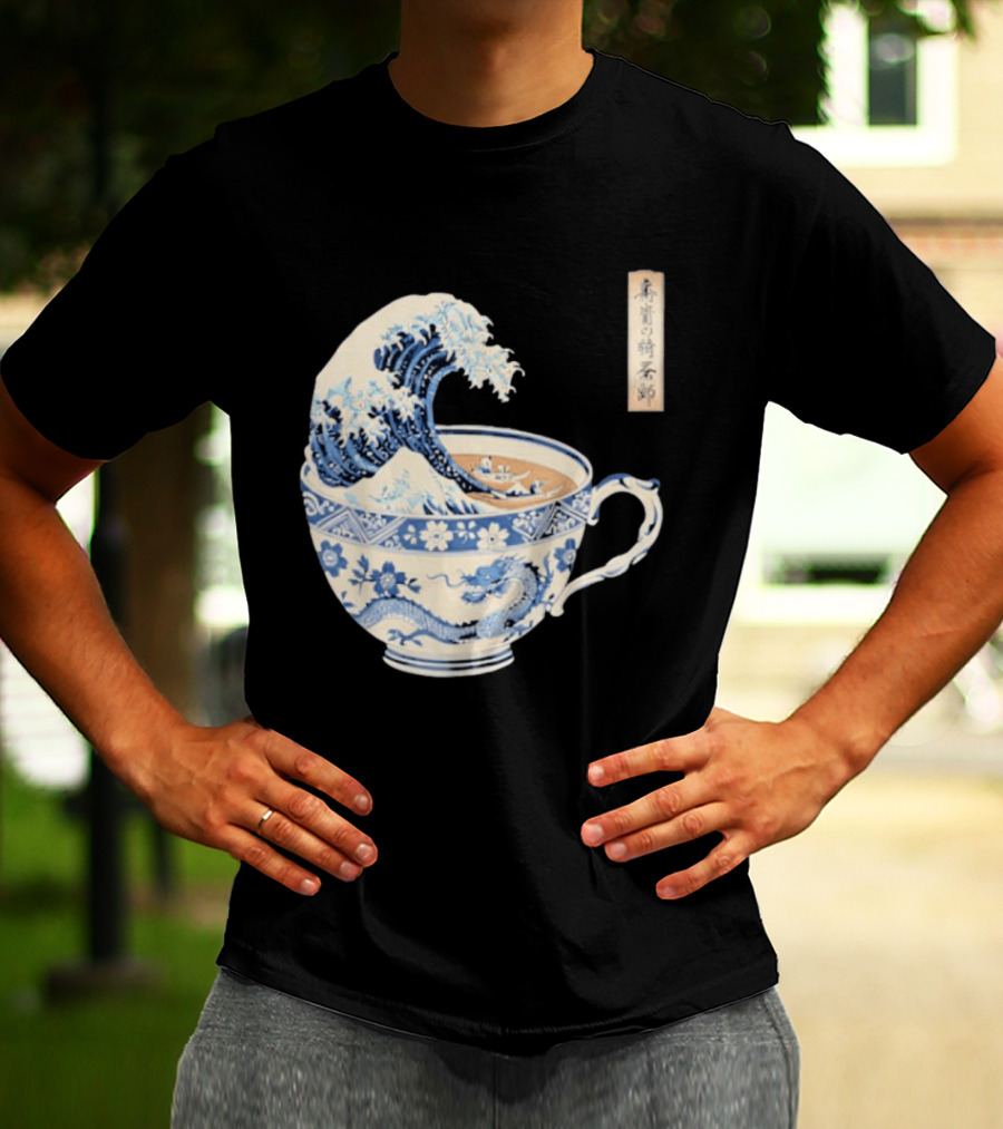 The Great Kanagawa Tea Cup Ukiyo E Wave Meets Dragon Porcelain T-Shirt