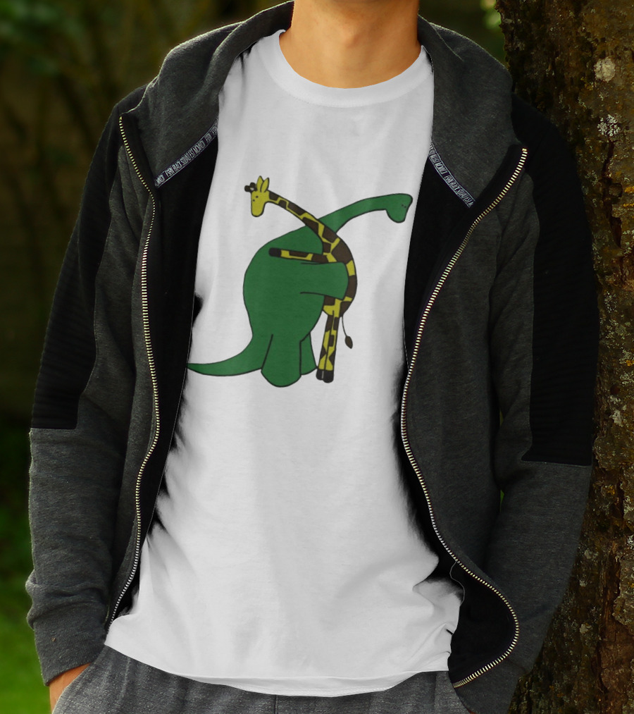 Dinosaur And Giraffe Friendship Embrace T-Shirt