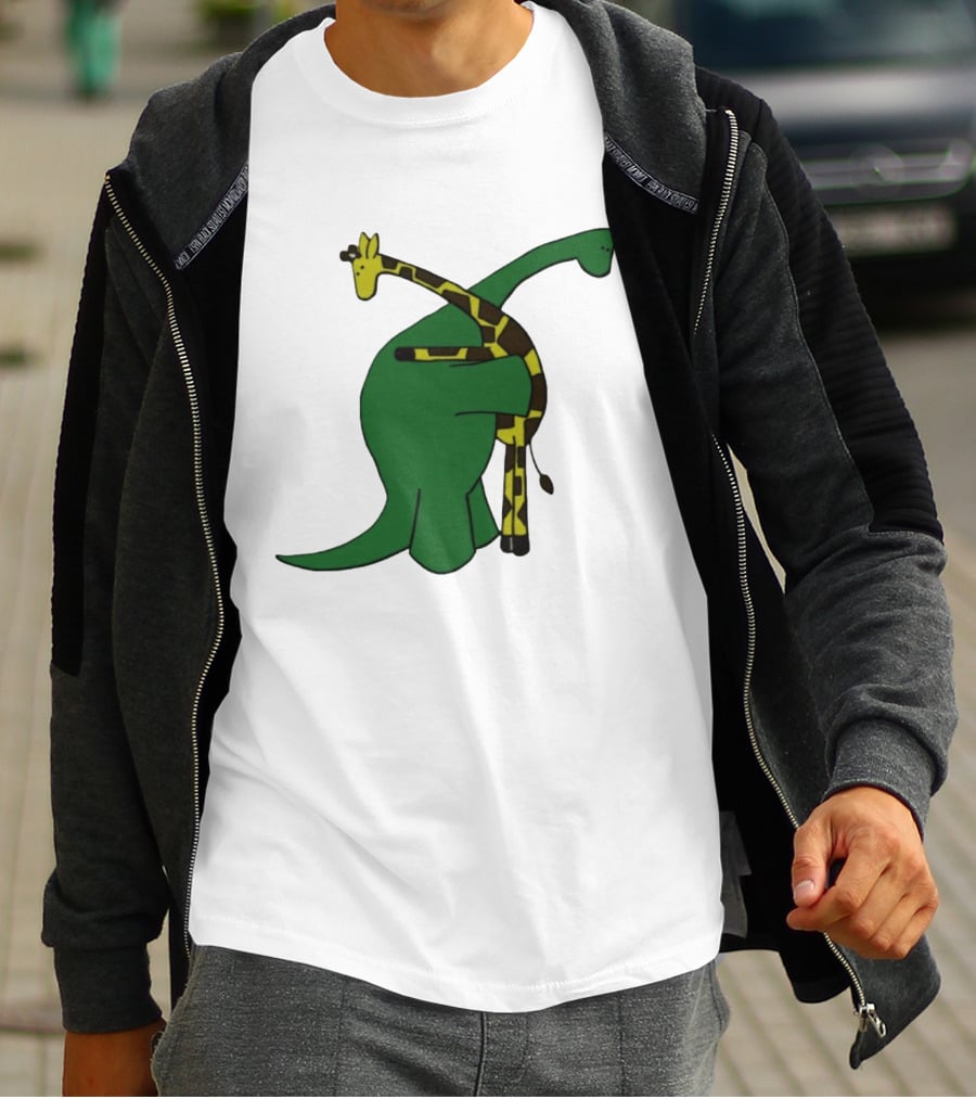 Dinosaur And Giraffe Friendship Embrace T-Shirt