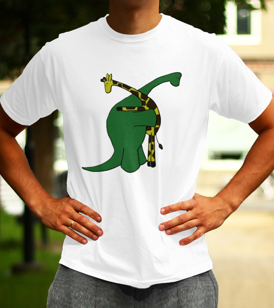 Dinosaur And Giraffe Friendship Embrace T-Shirt