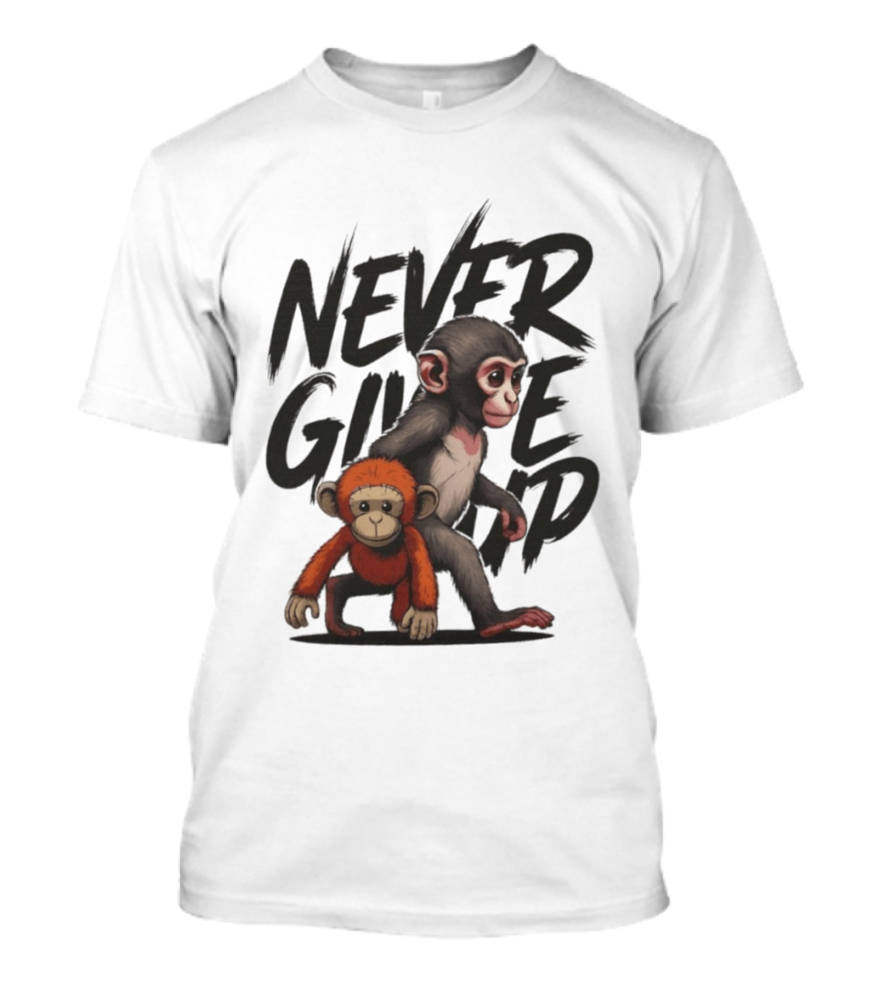 Never Give Up Inspirational Monkeys Motivational Message T-Shirt