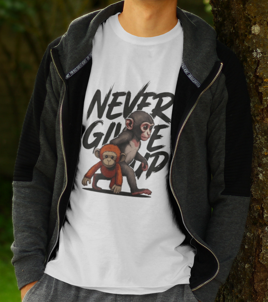 Never Give Up Inspirational Monkeys Motivational Message T-Shirt