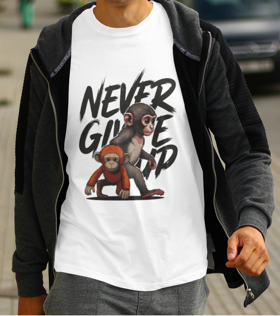 Never Give Up Inspirational Monkeys Motivational Message T-Shirt