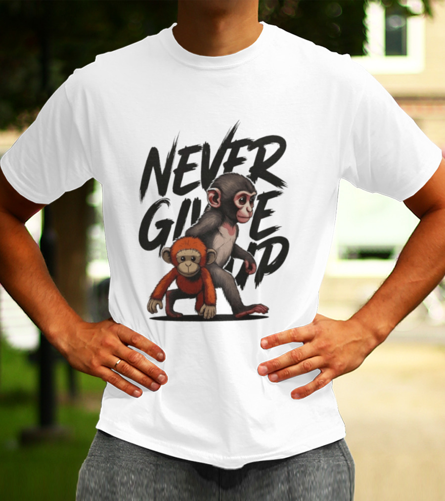 Never Give Up Inspirational Monkeys Motivational Message T-Shirt