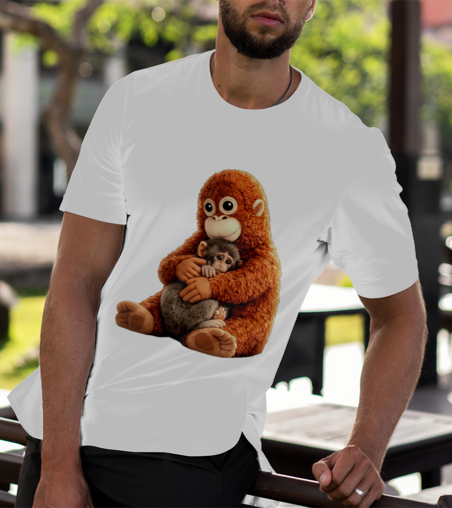 Punch Monkey Hugging Plush Baby Monkey T-Shirt