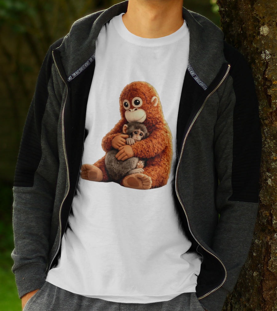 Punch Monkey Hugging Plush Baby Monkey T-Shirt