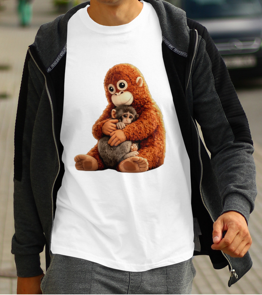 Punch Monkey Hugging Plush Baby Monkey T-Shirt