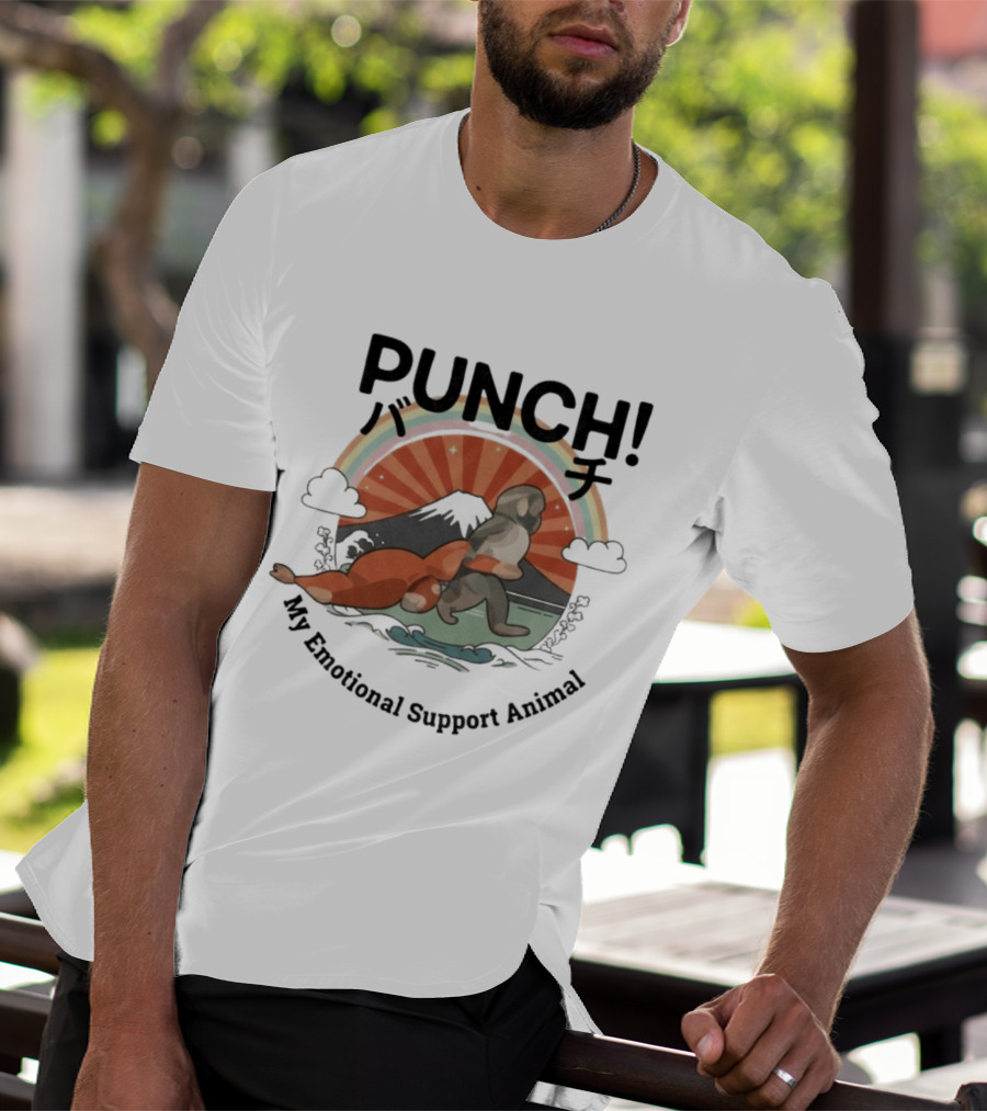 Punch The Monkey My Emotional Support Animal Rainbow Fuji Mountain T-Shirt