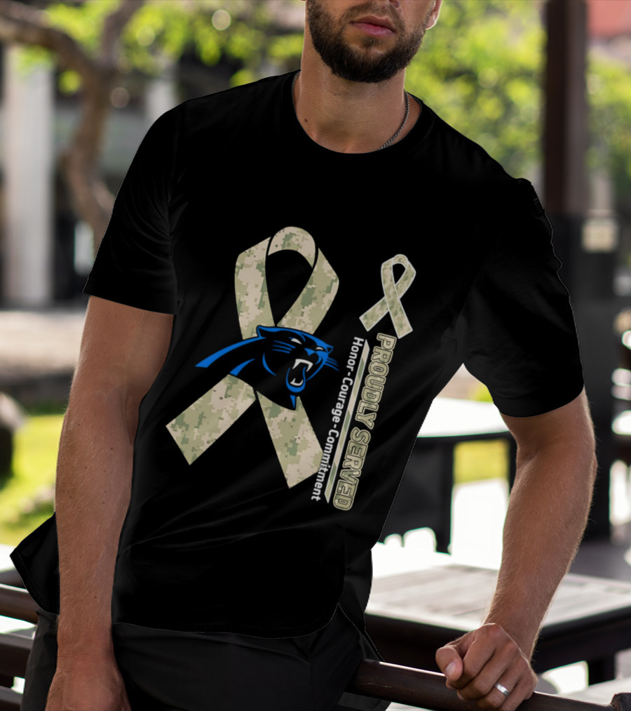 Carolina Panthers Camouflage Ribbon Proudly Served Honor Courage Commitment T-Shirt