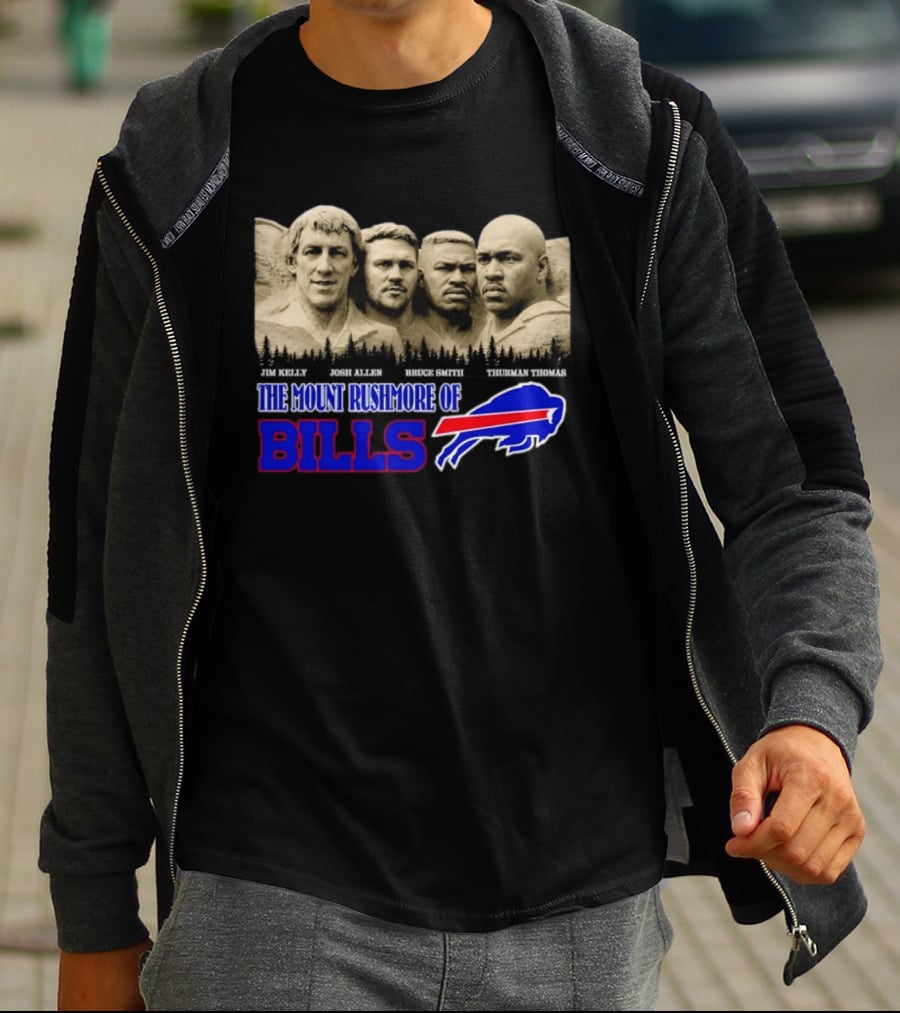 Jim Kelly Josh Allen Bruce Smith Thurman Thomas The Mount Rushmore Of Buffalo Bills T-Shirt