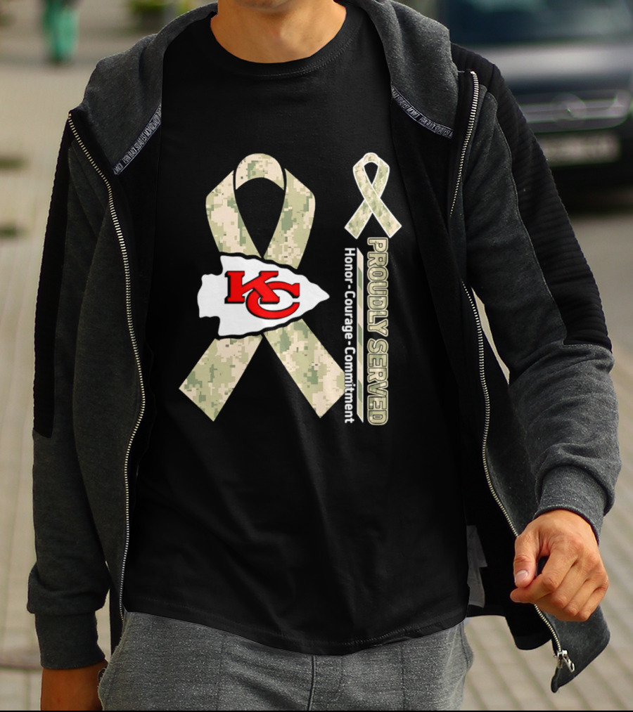 Kansas City Chiefs Military Support Honor Courage Commitment Kansas Camo Ribbon T-Shirt