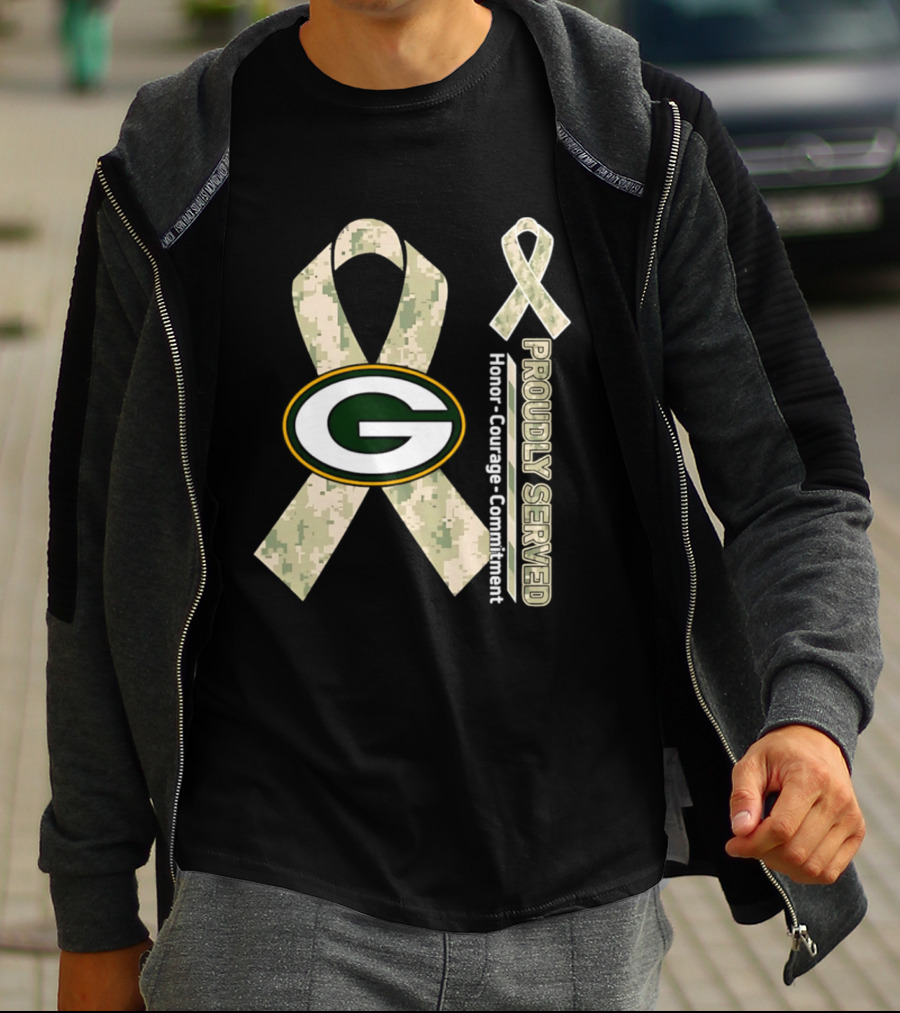 Green Bay Packers Camouflage Ribbon Honor Courage Commitment T-Shirt