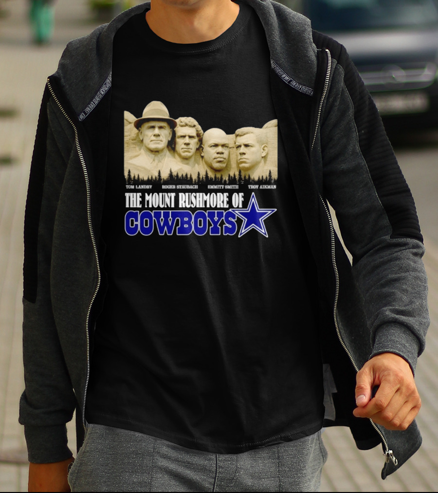 Tom Landry Roger Staubach Emmitt Smith Troy Aikman Mount Rushmore Cowboys Star T-Shirt
