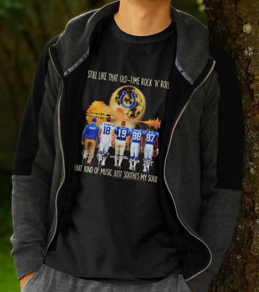Indianapolis Colts Players Dungy Manning Unitas Harrison Wayne Old Time Rock 'n' Roll Moon Sun T-Shirt