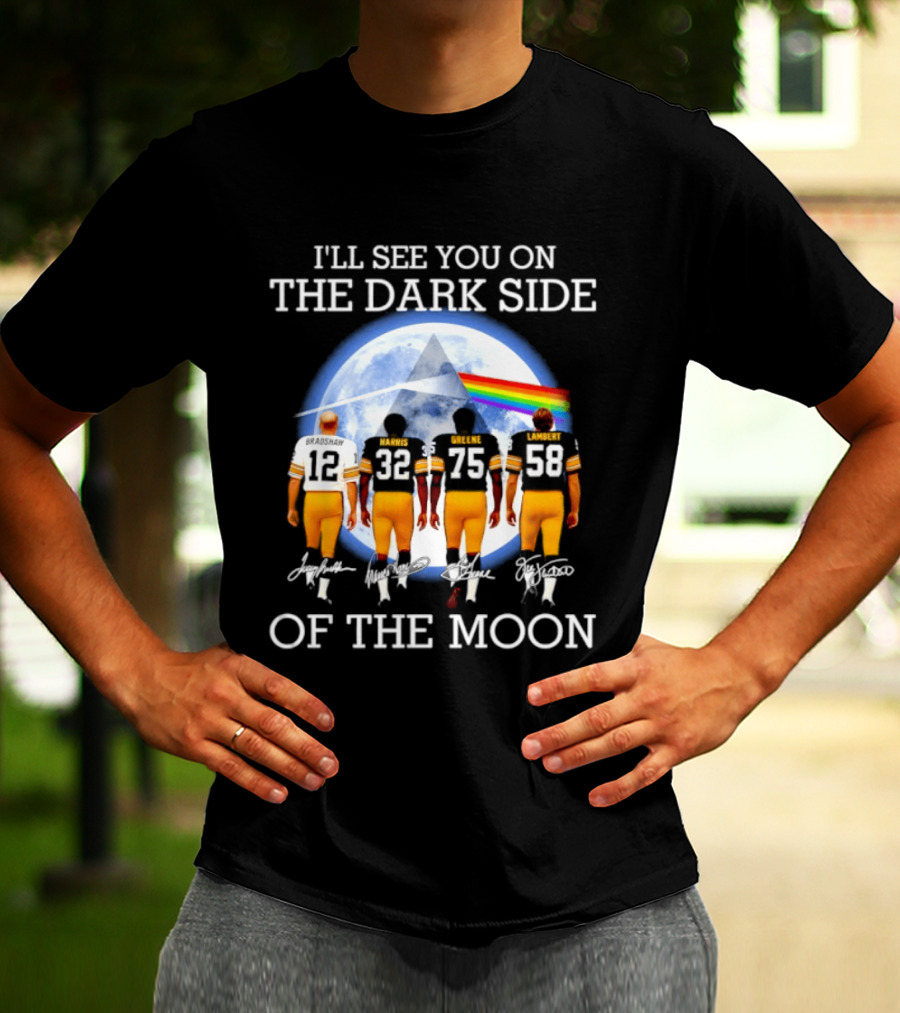 Pittsburgh Steelers I'll See You On The Dark Side Of The Moon Players Walking In Front Of Moon And Prism T-Shirt