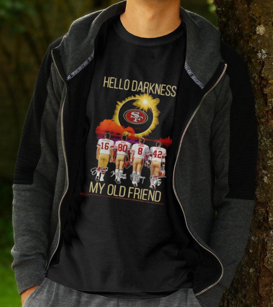 San Francisco 49ers Hello Darkness My Old Friend Montana Rice Young Lott T-Shirt