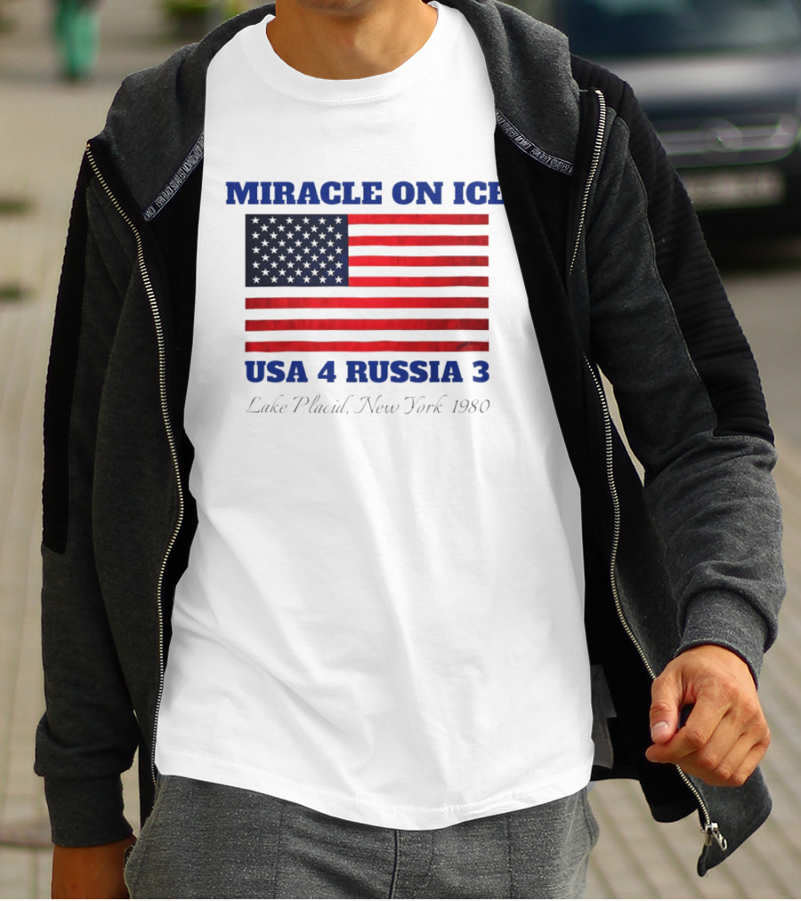 Miracle On Ice USA 4 Russia 3 American Flag Lake Placid New York 1980 Olympic 2026 Milano Cortina T-Shirt