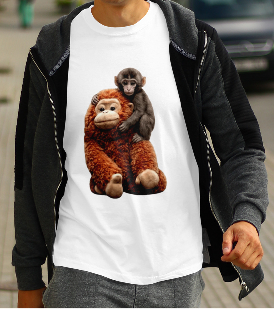 Monkey Punch Plush Toy And Baby Monkey Cuddling Image T-Shirt